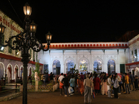 The scene of Sovabazar Royal Palace lighting decoration takes place ahead of the Durga Puja Festival in Kolkata, India, on October 8, 2024....