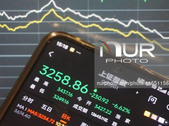 This is the day's stock index closing point displayed on the mobile phone of a citizen in Hangzhou, China, on October 9, 2024. (