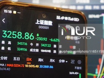 This is the day's stock index closing point displayed on the mobile phone of a citizen in Hangzhou, China, on October 9, 2024. (