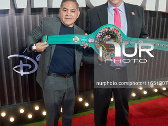 Humberto 'La Chiquita' Gonzalez and Mauricio Sualiman attend the red carpet of the 'La Maquina' film premiere by Disney Plus at Teatro Telce...