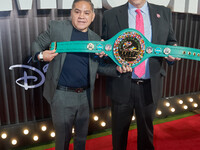 Humberto 'La Chiquita' Gonzalez and Mauricio Sualiman attend the red carpet of the 'La Maquina' film premiere by Disney Plus at Teatro Telce...