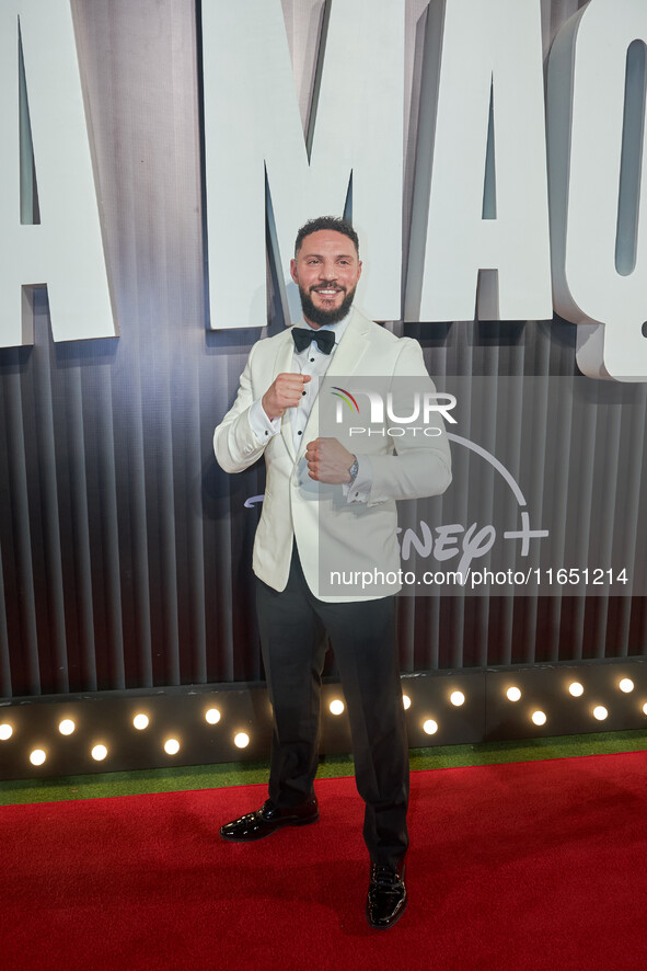 Chris Evangelou attends the red carpet of the 'La Maquina' film premiere by Disney Plus at Teatro Telcel in Mexico City, Mexico, on October...