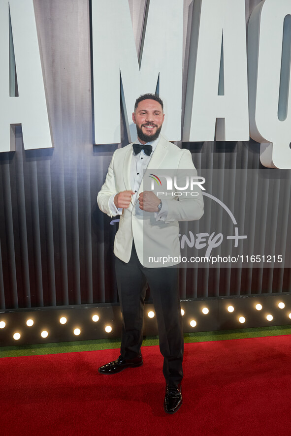 Chris Evangelou attends the red carpet of the 'La Maquina' film premiere by Disney Plus at Teatro Telcel in Mexico City, Mexico, on October...