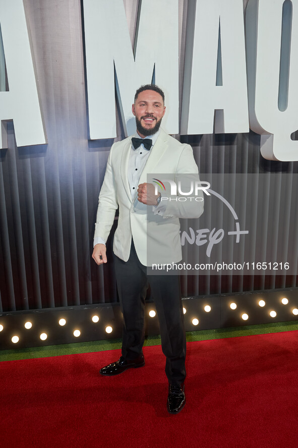 Chris Evangelou attends the red carpet of the 'La Maquina' film premiere by Disney Plus at Teatro Telcel in Mexico City, Mexico, on October...