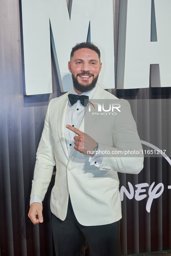 Chris Evangelou attends the red carpet of the 'La Maquina' film premiere by Disney Plus at Teatro Telcel in Mexico City, Mexico, on October...