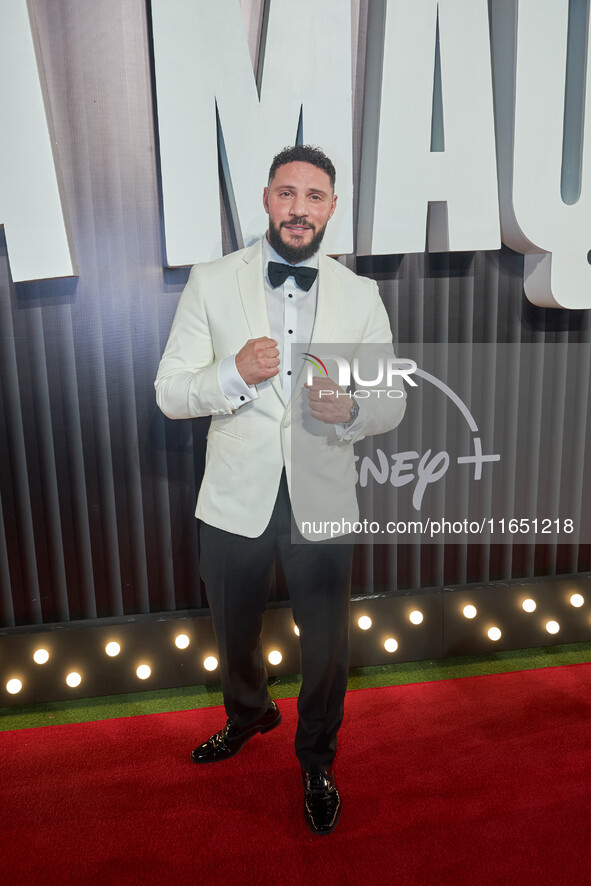 Chris Evangelou attends the red carpet of the 'La Maquina' film premiere by Disney Plus at Teatro Telcel in Mexico City, Mexico, on October...