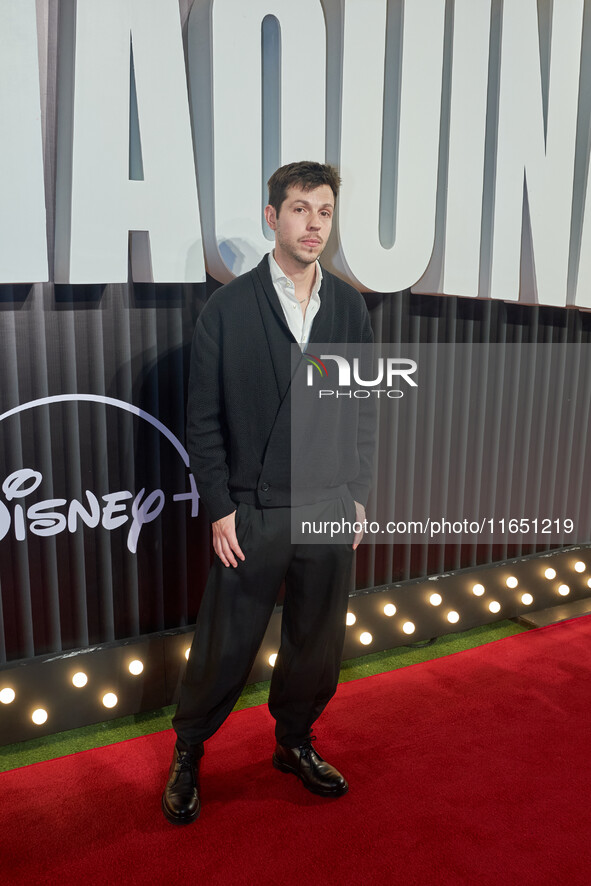 Andres Delgado attends the red carpet of the 'La Maquina' film premiere by Disney Plus at Teatro Telcel in Mexico City, Mexico, on October 8...