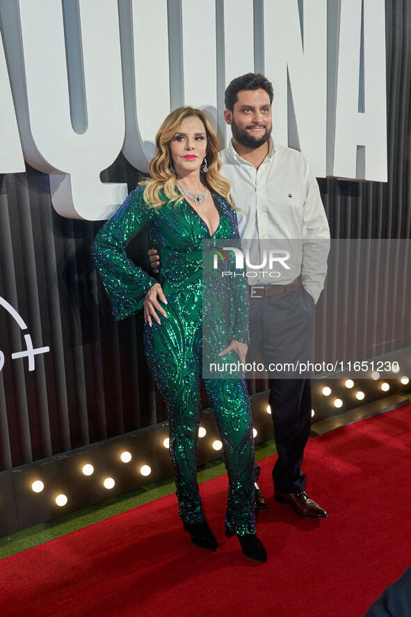 Lucia Mendez and Pedro Antonio Torres attend the red carpet of the 'La Maquina' film premiere by Disney Plus at Teatro Telcel in Mexico City...