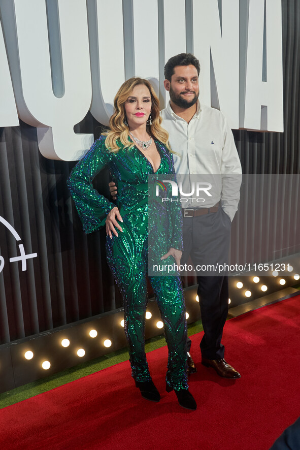 Lucia Mendez and Pedro Antonio Torres attend the red carpet of the 'La Maquina' film premiere by Disney Plus at Teatro Telcel in Mexico City...