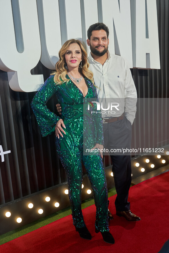 Lucia Mendez and Pedro Antonio Torres attend the red carpet of the 'La Maquina' film premiere by Disney Plus at Teatro Telcel in Mexico City...