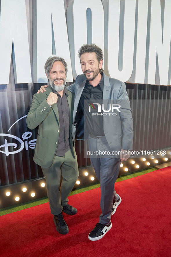 Diego Luna and Gael Garcia attend the red carpet of the 'La Maquina' film premiere by Disney Plus at Teatro Telcel in Mexico City, Mexico, o...