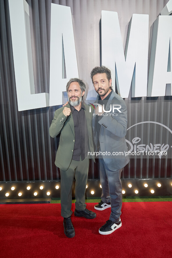 Diego Luna and Gael Garcia attend the red carpet of the 'La Maquina' film premiere by Disney Plus at Teatro Telcel in Mexico City, Mexico, o...