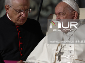 Pope Francis leads the weekly general audience in Saint Peter's Square in Vatican City on October 9, 2024. (