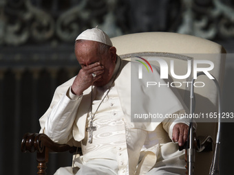 Pope Francis holds his weekly general audience in St. Peter's Square, at the Vatican, on October 9, 2024. (