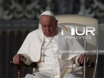 Pope Francis holds his weekly general audience in St. Peter's Square, at the Vatican, on October 9, 2024. (