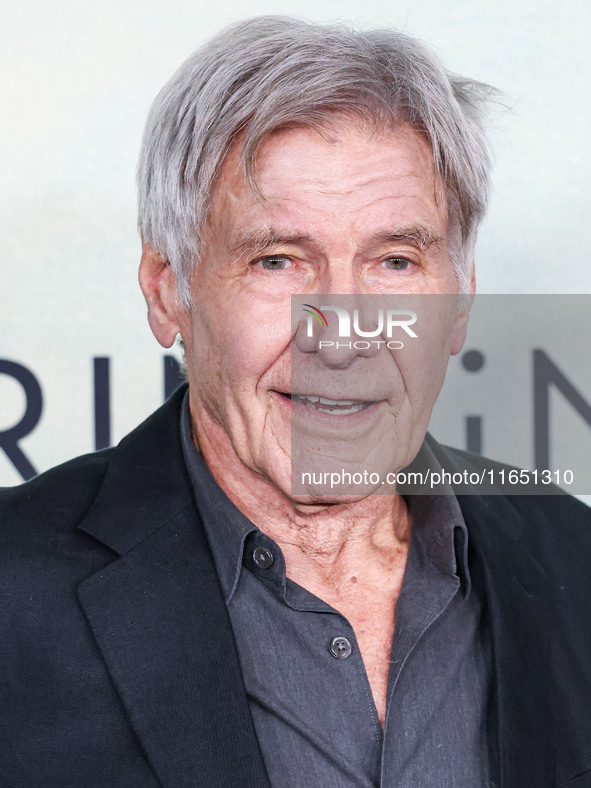 Harrison Ford arrives at the World Premiere Of Apple TV+ Series' 'Shrinking' Season 2 held at the Pacific Design Center on October 8, 2024 i...