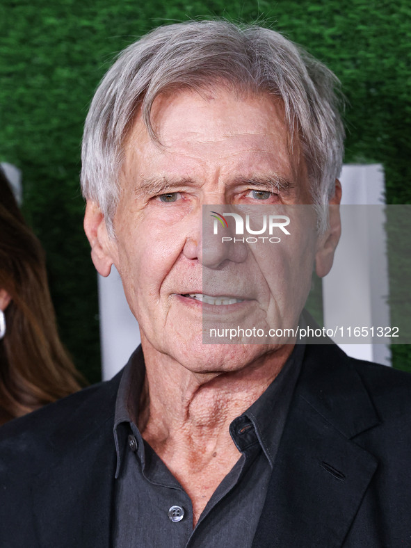 Harrison Ford arrives at the World Premiere Of Apple TV+ Series' 'Shrinking' Season 2 held at the Pacific Design Center on October 8, 2024 i...