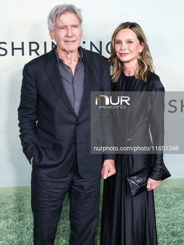 Harrison Ford and wife Calista Flockhart arrive at the World Premiere Of Apple TV+ Series' 'Shrinking' Season 2 held at the Pacific Design C...