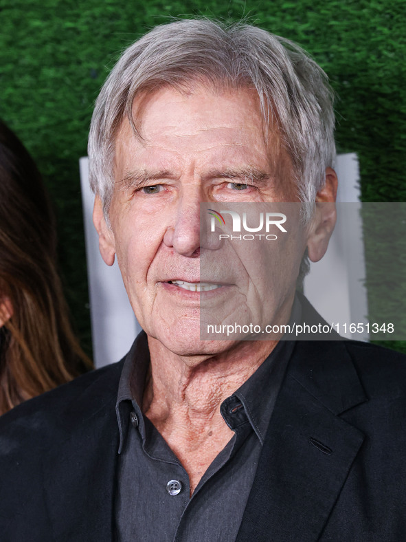 Harrison Ford arrives at the World Premiere Of Apple TV+ Series' 'Shrinking' Season 2 held at the Pacific Design Center on October 8, 2024 i...