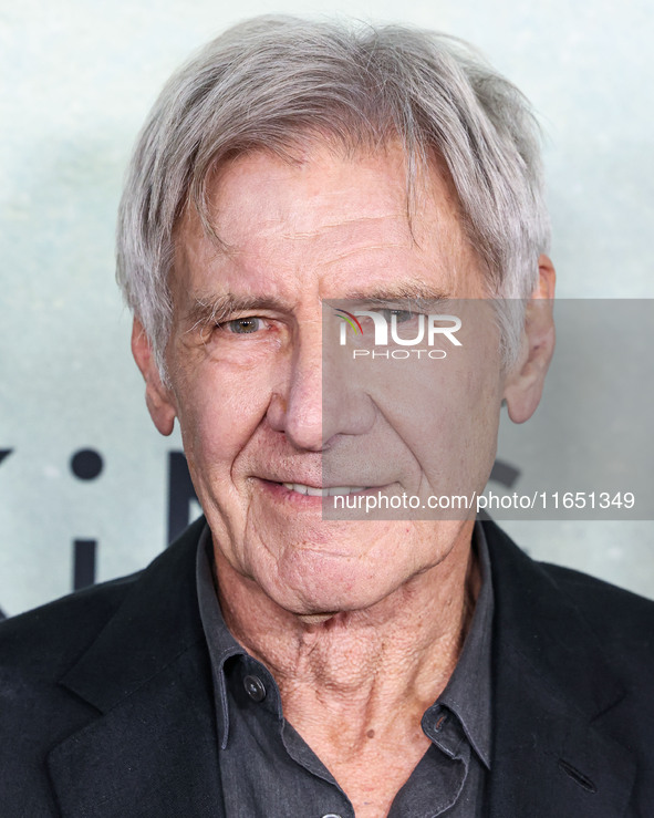 Harrison Ford arrives at the World Premiere Of Apple TV+ Series' 'Shrinking' Season 2 held at the Pacific Design Center on October 8, 2024 i...