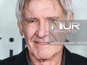 Harrison Ford arrives at the World Premiere Of Apple TV+ Series' 'Shrinking' Season 2 held at the Pacific Design Center on October 8, 2024 i...