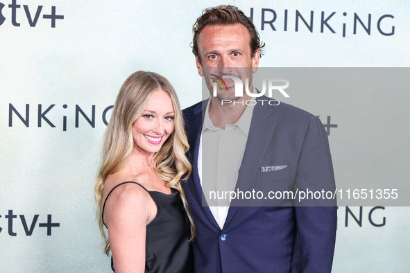 Kayla Radomski and Jason Segel arrive at the World Premiere Of Apple TV+ Series' 'Shrinking' Season 2 held at the Pacific Design Center on O...