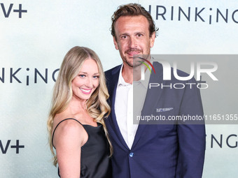 Kayla Radomski and Jason Segel arrive at the World Premiere Of Apple TV+ Series' 'Shrinking' Season 2 held at the Pacific Design Center on O...