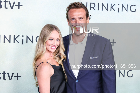 Kayla Radomski and Jason Segel arrive at the World Premiere Of Apple TV+ Series' 'Shrinking' Season 2 held at the Pacific Design Center on O...