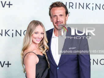 Kayla Radomski and Jason Segel arrive at the World Premiere Of Apple TV+ Series' 'Shrinking' Season 2 held at the Pacific Design Center on O...