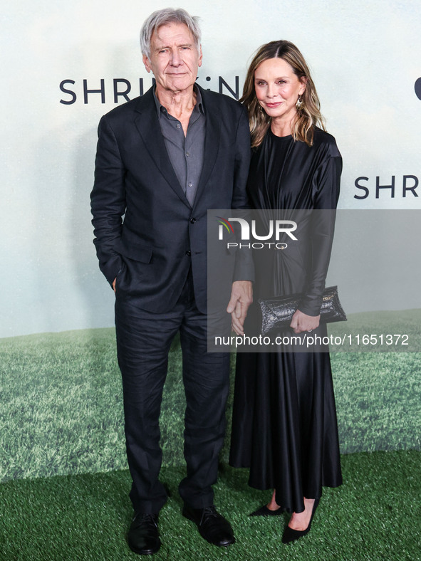 Harrison Ford and wife Calista Flockhart arrive at the World Premiere Of Apple TV+ Series' 'Shrinking' Season 2 held at the Pacific Design C...