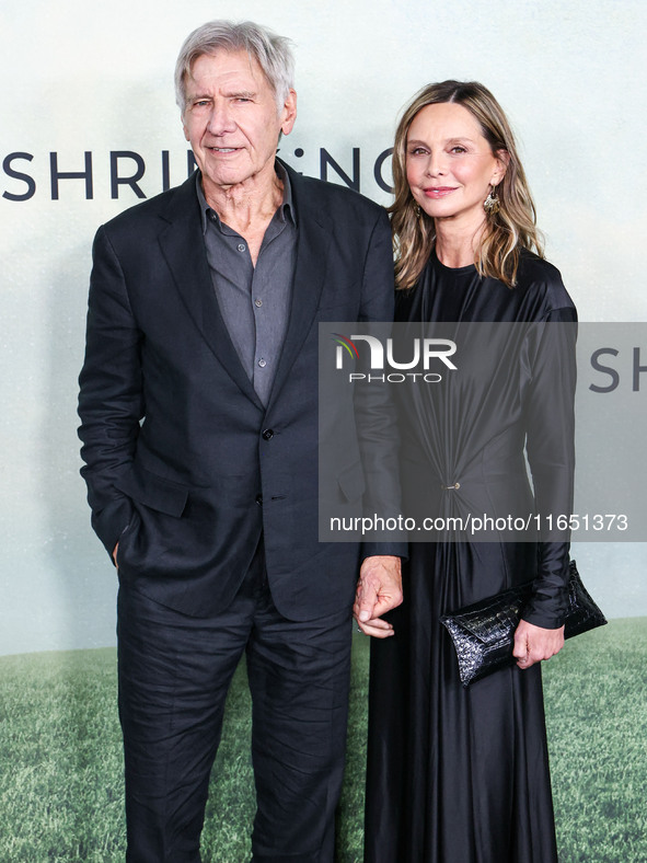 Harrison Ford and wife Calista Flockhart arrive at the World Premiere Of Apple TV+ Series' 'Shrinking' Season 2 held at the Pacific Design C...