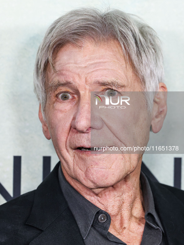 Harrison Ford arrives at the World Premiere Of Apple TV+ Series' 'Shrinking' Season 2 held at the Pacific Design Center on October 8, 2024 i...