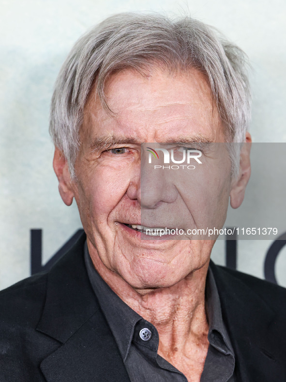 Harrison Ford arrives at the World Premiere Of Apple TV+ Series' 'Shrinking' Season 2 held at the Pacific Design Center on October 8, 2024 i...