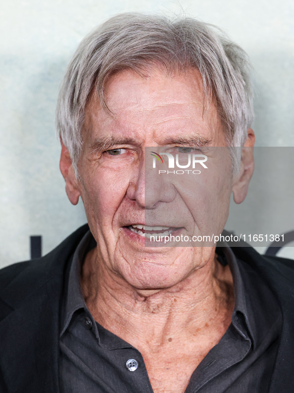 Harrison Ford arrives at the World Premiere Of Apple TV+ Series' 'Shrinking' Season 2 held at the Pacific Design Center on October 8, 2024 i...