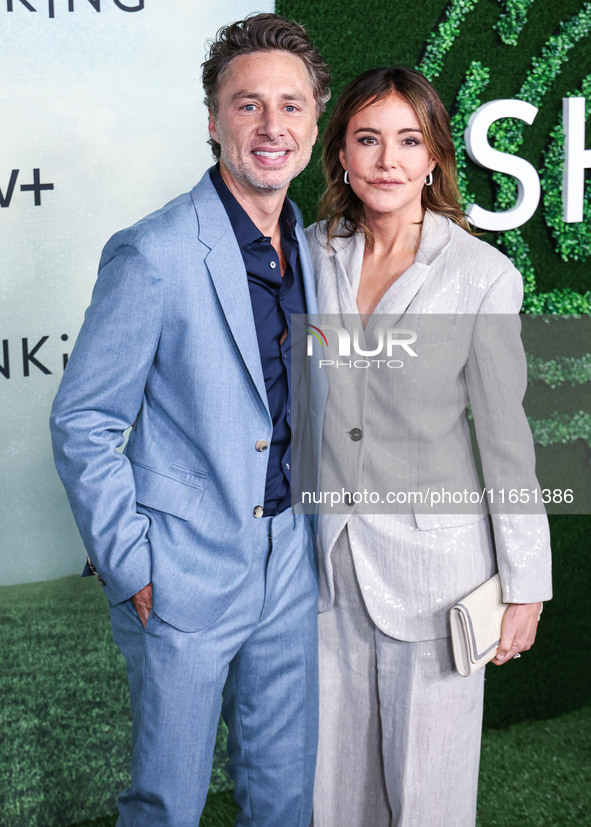 Zach Braff and Christa Miller arrive at the World Premiere Of Apple TV+ Series' 'Shrinking' Season 2 held at the Pacific Design Center on Oc...