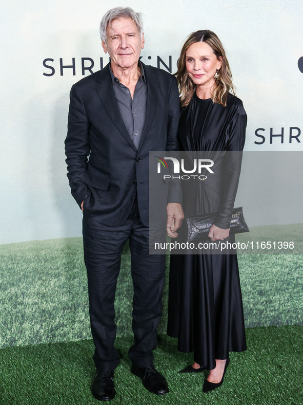 Harrison Ford and wife Calista Flockhart arrive at the World Premiere Of Apple TV+ Series' 'Shrinking' Season 2 held at the Pacific Design C...