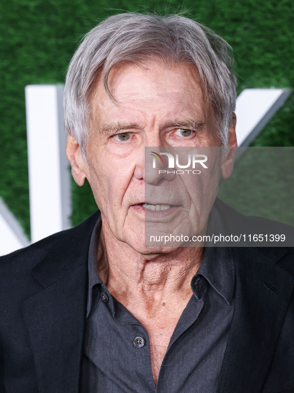 Harrison Ford arrives at the World Premiere Of Apple TV+ Series' 'Shrinking' Season 2 held at the Pacific Design Center on October 8, 2024 i...