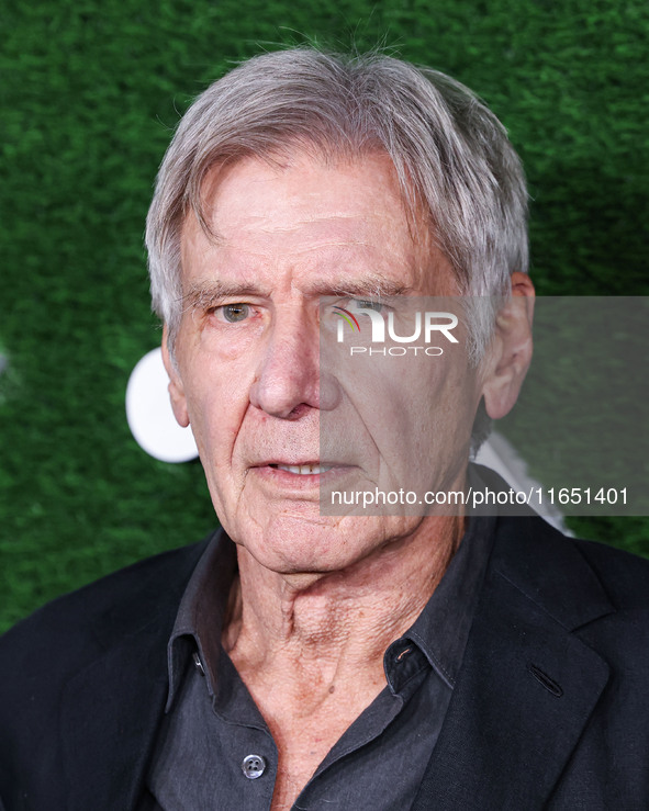 Harrison Ford arrives at the World Premiere Of Apple TV+ Series' 'Shrinking' Season 2 held at the Pacific Design Center on October 8, 2024 i...