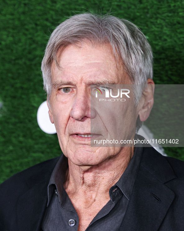 Harrison Ford arrives at the World Premiere Of Apple TV+ Series' 'Shrinking' Season 2 held at the Pacific Design Center on October 8, 2024 i...