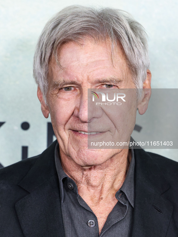 Harrison Ford arrives at the World Premiere Of Apple TV+ Series' 'Shrinking' Season 2 held at the Pacific Design Center on October 8, 2024 i...