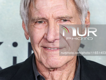 Harrison Ford arrives at the World Premiere Of Apple TV+ Series' 'Shrinking' Season 2 held at the Pacific Design Center on October 8, 2024 i...