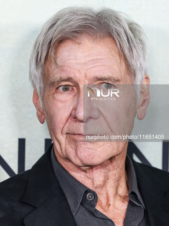 Harrison Ford arrives at the World Premiere Of Apple TV+ Series' 'Shrinking' Season 2 held at the Pacific Design Center on October 8, 2024 i...