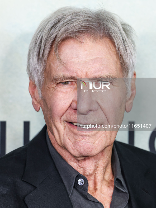 Harrison Ford arrives at the World Premiere Of Apple TV+ Series' 'Shrinking' Season 2 held at the Pacific Design Center on October 8, 2024 i...