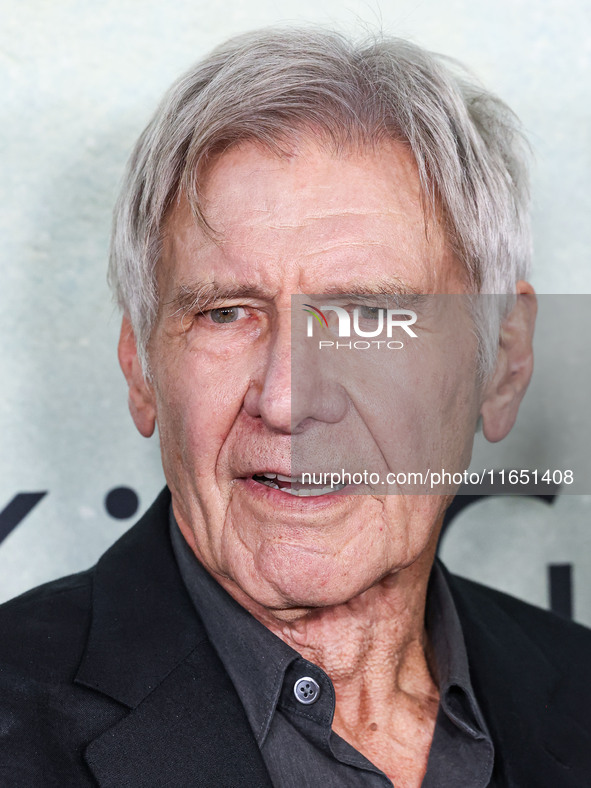 Harrison Ford arrives at the World Premiere Of Apple TV+ Series' 'Shrinking' Season 2 held at the Pacific Design Center on October 8, 2024 i...