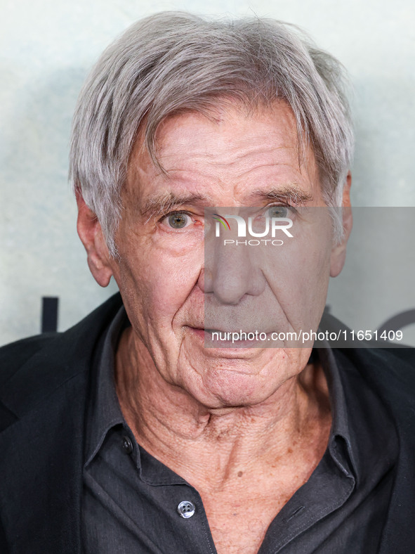 Harrison Ford arrives at the World Premiere Of Apple TV+ Series' 'Shrinking' Season 2 held at the Pacific Design Center on October 8, 2024 i...