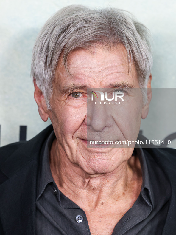 Harrison Ford arrives at the World Premiere Of Apple TV+ Series' 'Shrinking' Season 2 held at the Pacific Design Center on October 8, 2024 i...