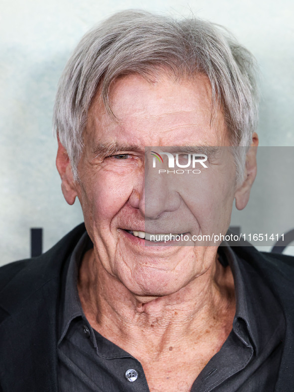 Harrison Ford arrives at the World Premiere Of Apple TV+ Series' 'Shrinking' Season 2 held at the Pacific Design Center on October 8, 2024 i...