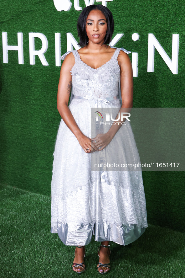 Jessica Williams arrives at the World Premiere Of Apple TV+ Series' 'Shrinking' Season 2 held at the Pacific Design Center on October 8, 202...