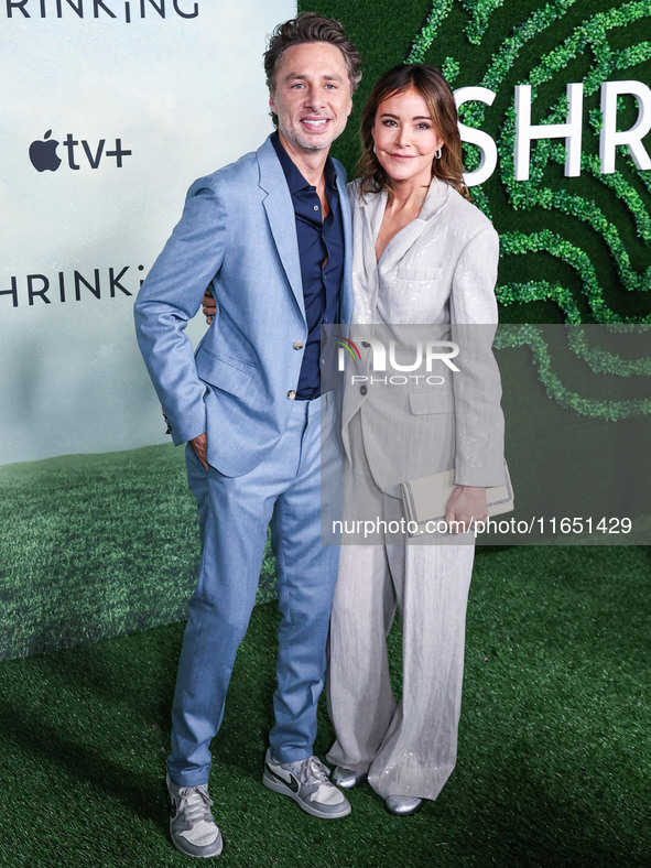 Zach Braff and Christa Miller arrive at the World Premiere Of Apple TV+ Series' 'Shrinking' Season 2 held at the Pacific Design Center on Oc...