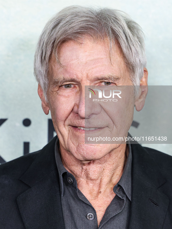 Harrison Ford arrives at the World Premiere Of Apple TV+ Series' 'Shrinking' Season 2 held at the Pacific Design Center on October 8, 2024 i...